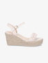 Sandales tressées à talon compensé en raphia - Beige - 5