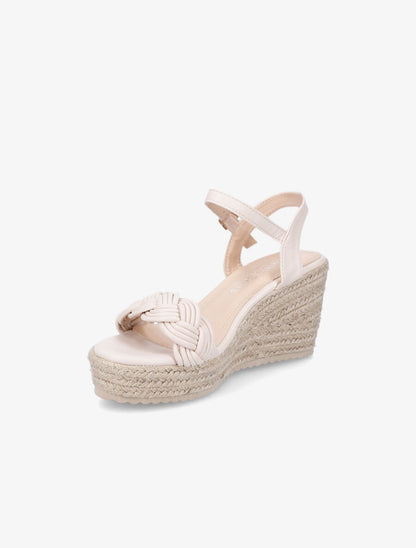 Sandales tressées à talon compensé en raphia - Beige - 3