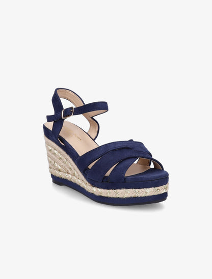 Sandales à talon compensé en raphia irisé - Marine - 2