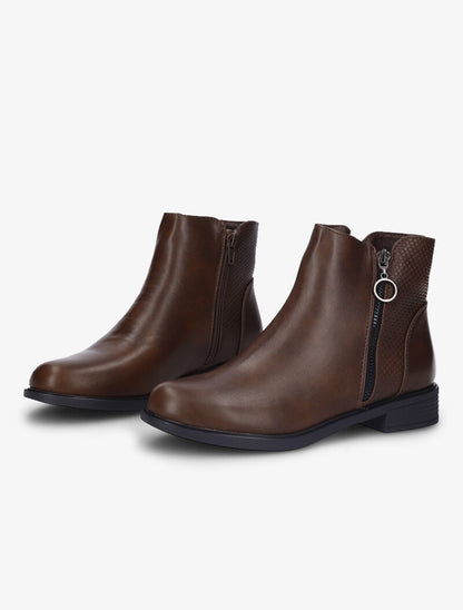 Bottines plates à détail python - Marron - 1