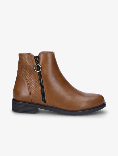 Bottines plates à détail python - Camel - 2