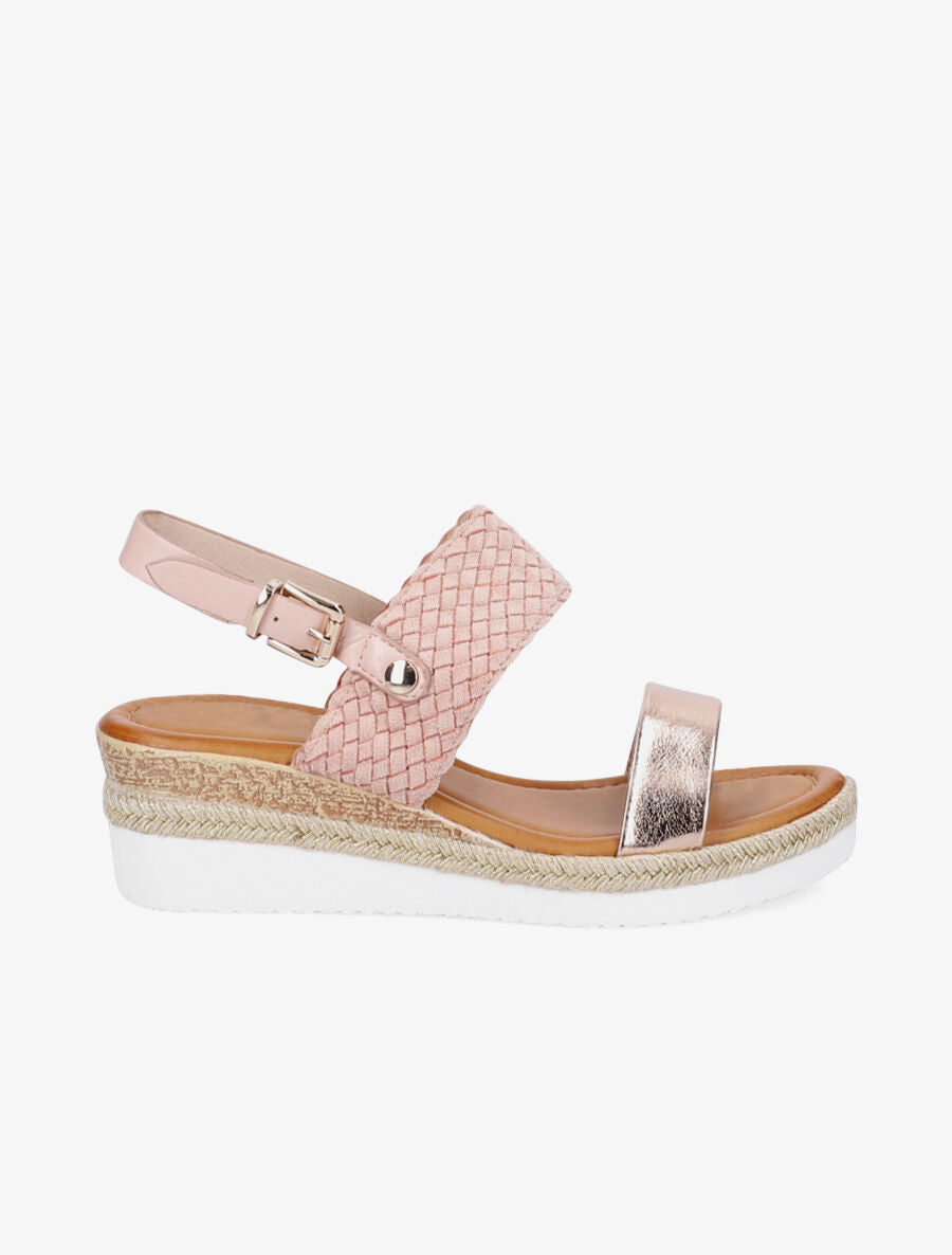 Sandales compensées à bride style osier et irisé - Rose - 1