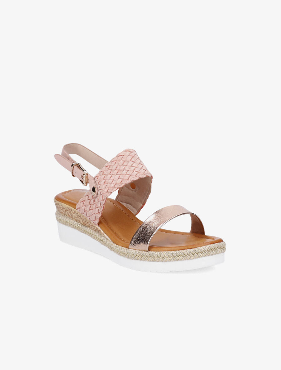 Sandales compensées à bride style osier et irisé - Rose - 2
