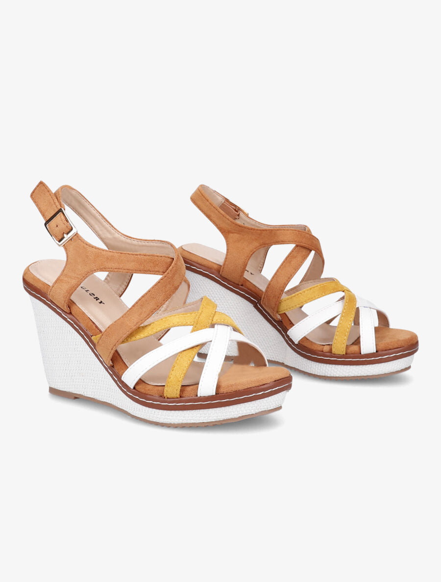 Sandales compensées à brides entrelacées - Camel - 6