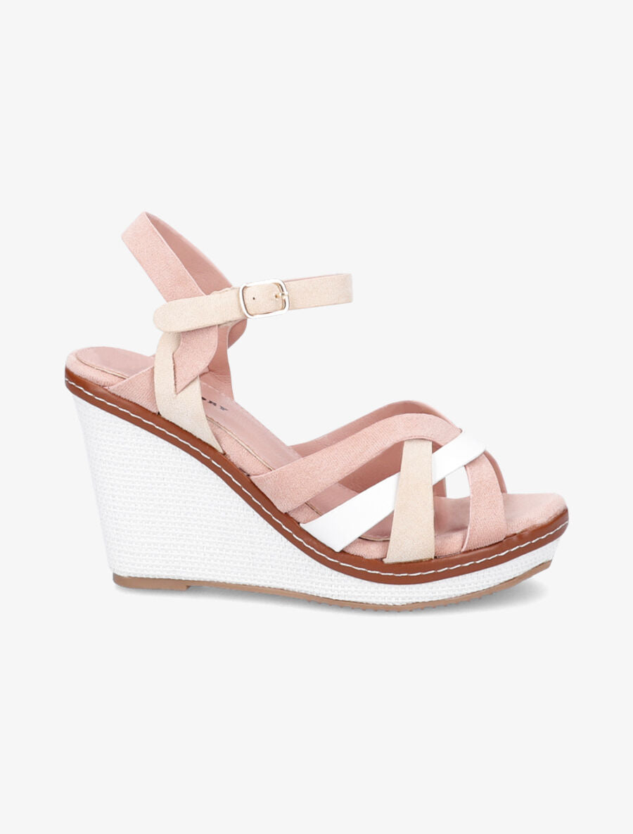 Sandales compensées à semelle style osier - Rose - 1