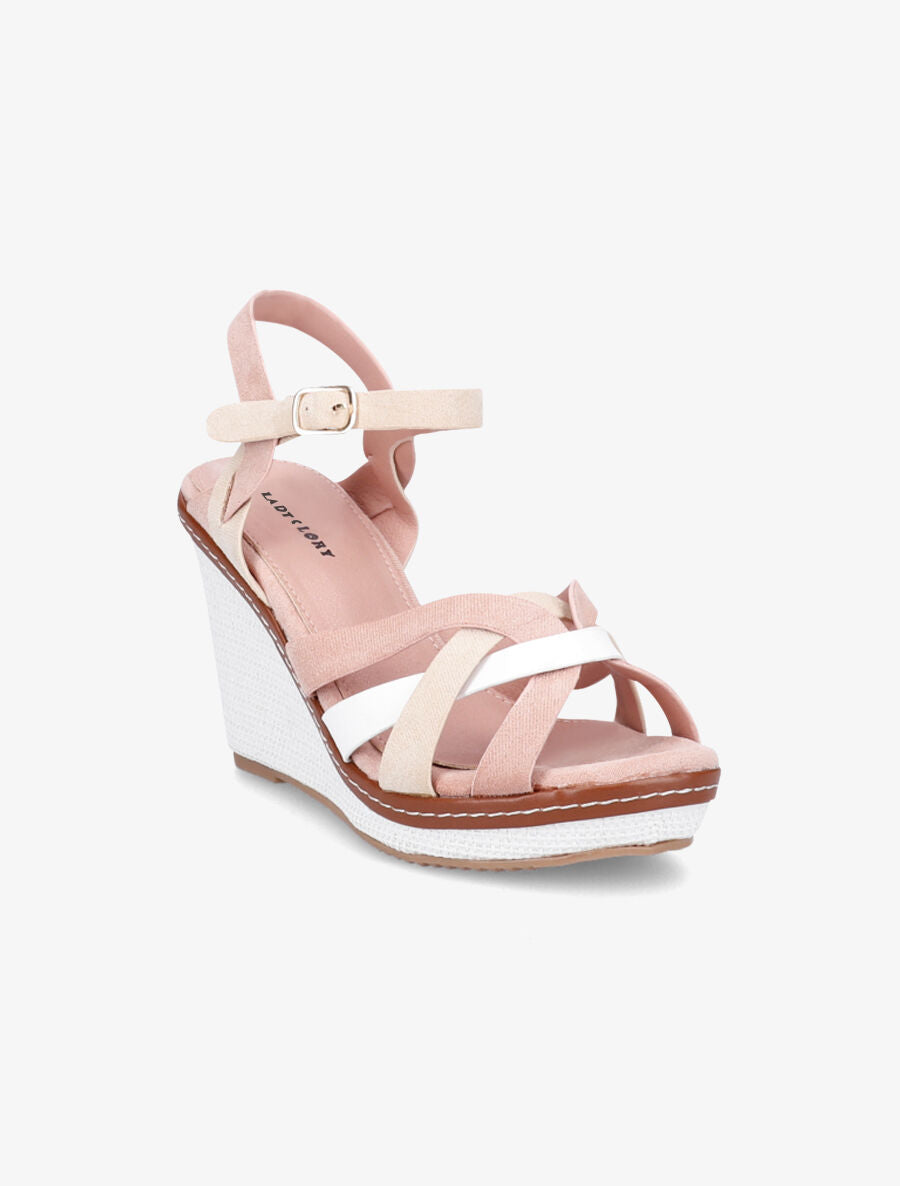 Sandales compensées à semelle style osier - Rose - 2