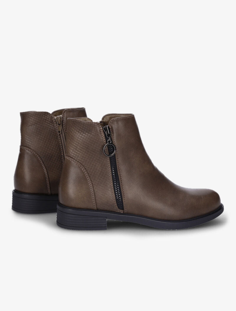 Bottines plates à détail python - Taupe - 1
