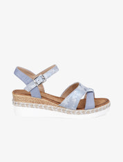 Sandales compensées à bride effet python irisé - Bleu - 1