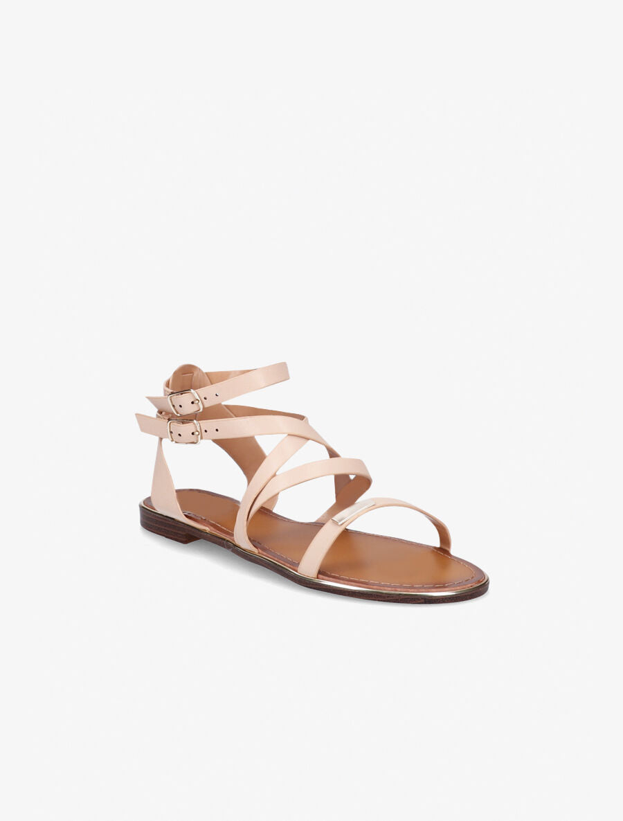 Nu-pieds à double brides et empiècement métallique - Nude - 1
