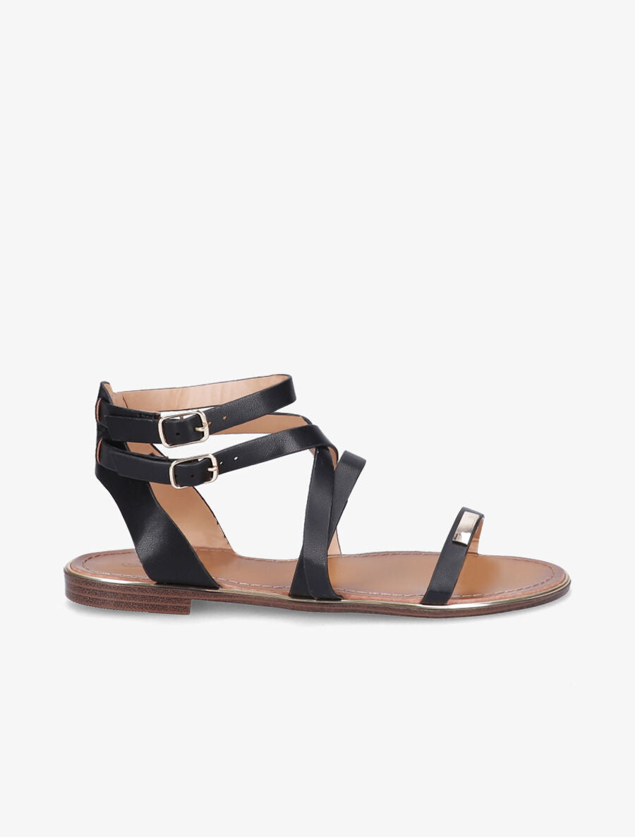 Nu-pieds à double brides et empiècement métallique - Noir - 2