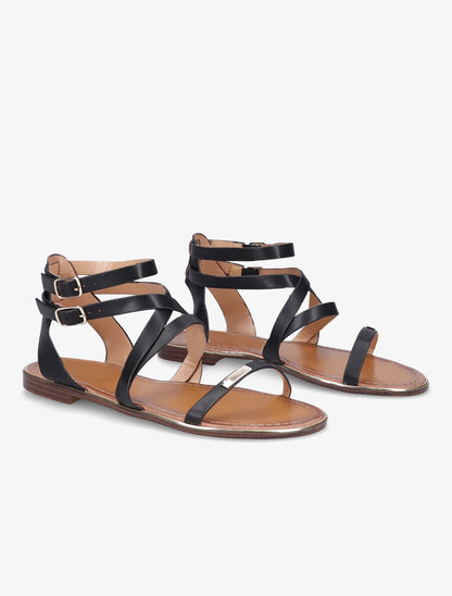 Nu-pieds à double brides et empiècement métallique - Noir - 4
