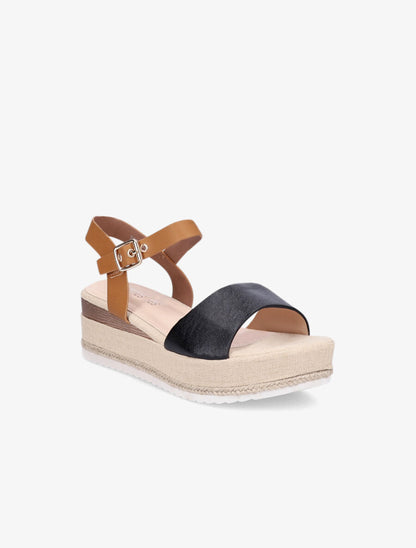 Sandales bi-matière à talon compensé - Noir - 3