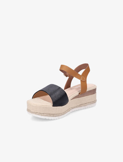 Sandales bi-matière à talon compensé - Noir - 4