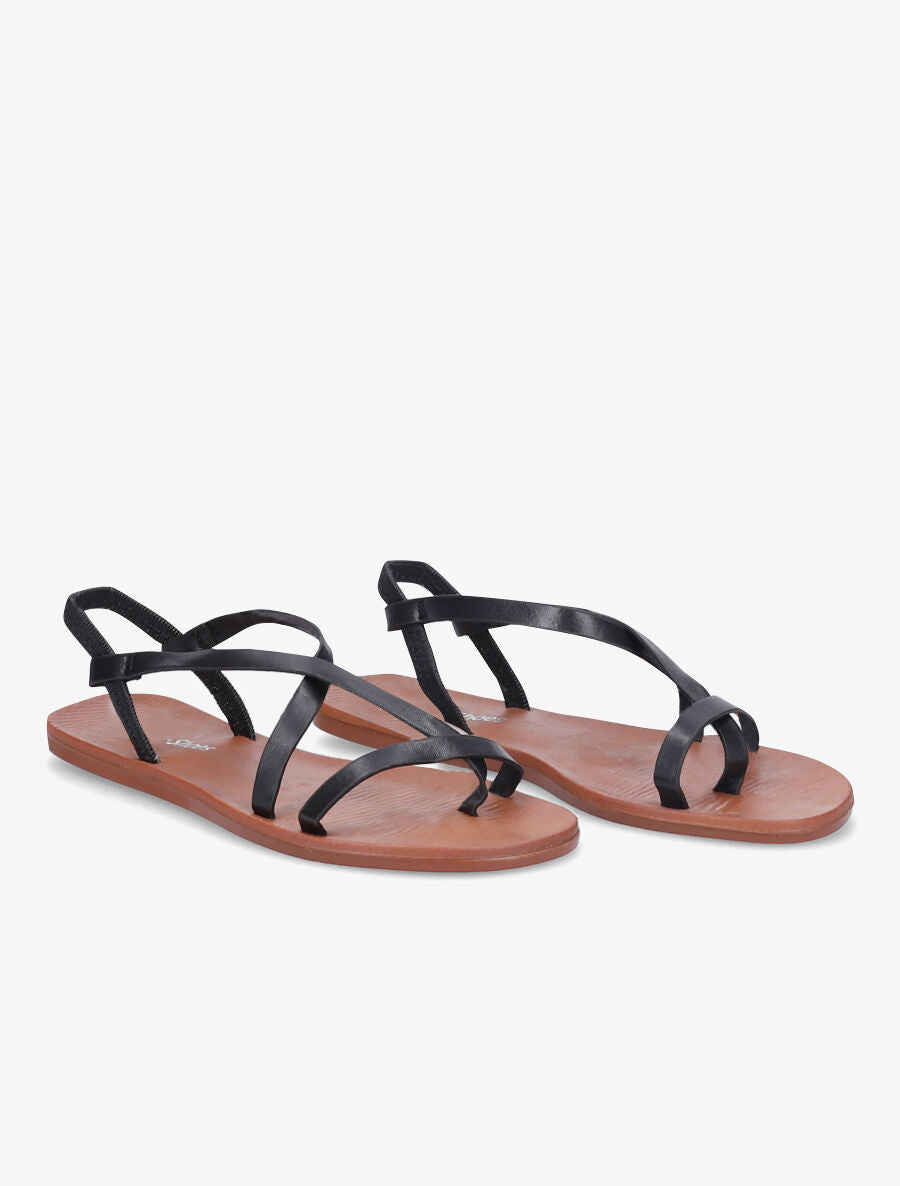 Nu-pieds en simili à brides élastiquées - Noir - 5