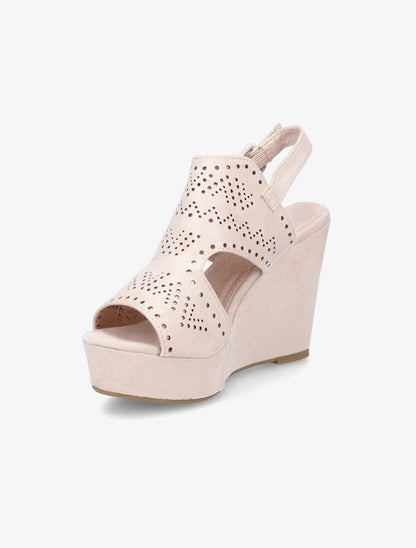 Sandales compensées à ganse perforée - Beige - 3