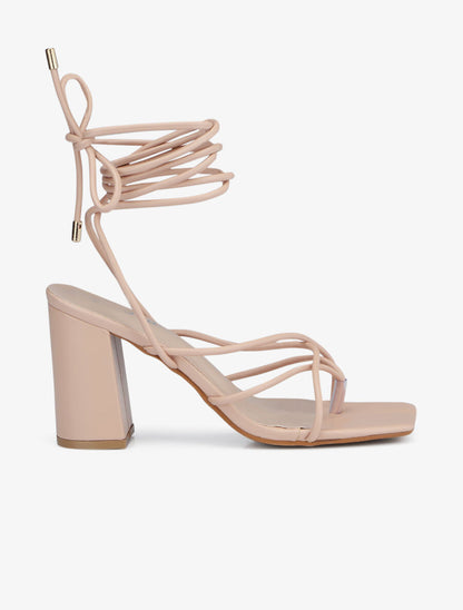 Sandales en simili à lacets - Beige - 2