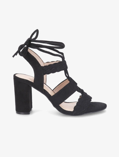 Sandales en suédine à talons et lacets - Noir - 5