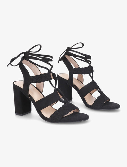 Sandales en suédine à talons et lacets - Noir - 4