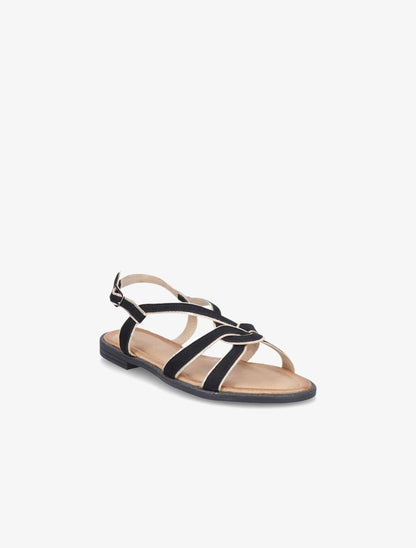 Nu-pieds en suédine à ganses entrelacées - Noir - 2