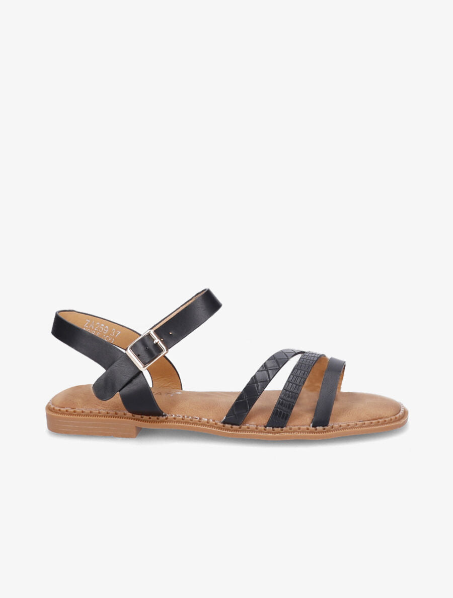 Nu-pieds à brides croco et python - Noir - 5