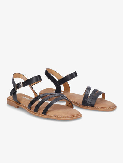Nu-pieds à brides croco et python - Noir - 4