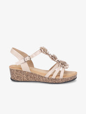 Sandales compensées à fleurs - Beige - 1