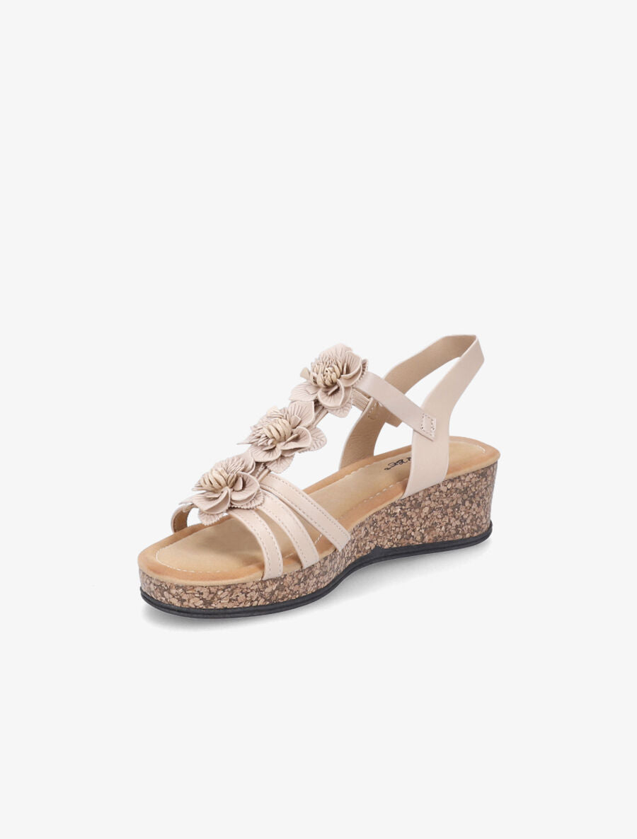 Sandales compensées à fleurs - Beige - 3
