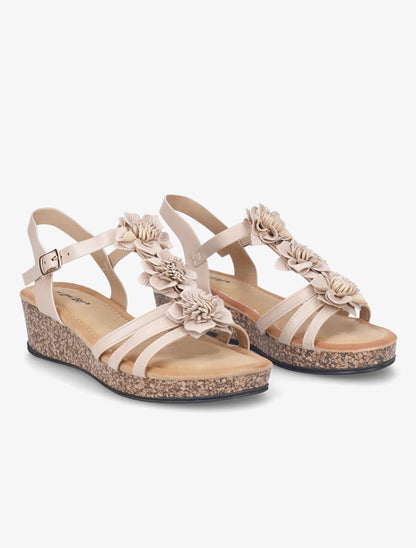 Sandales compensées à fleurs - Beige - 4