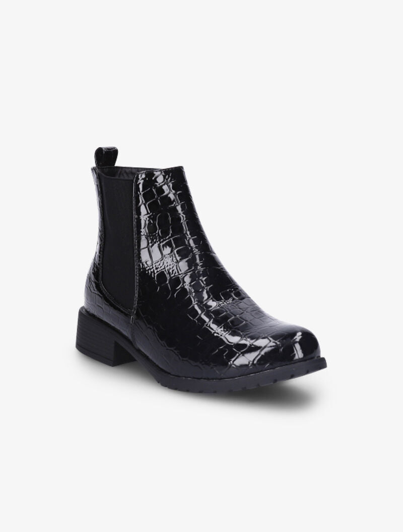 Bottines en simili vernies effet croco - Noir - 2