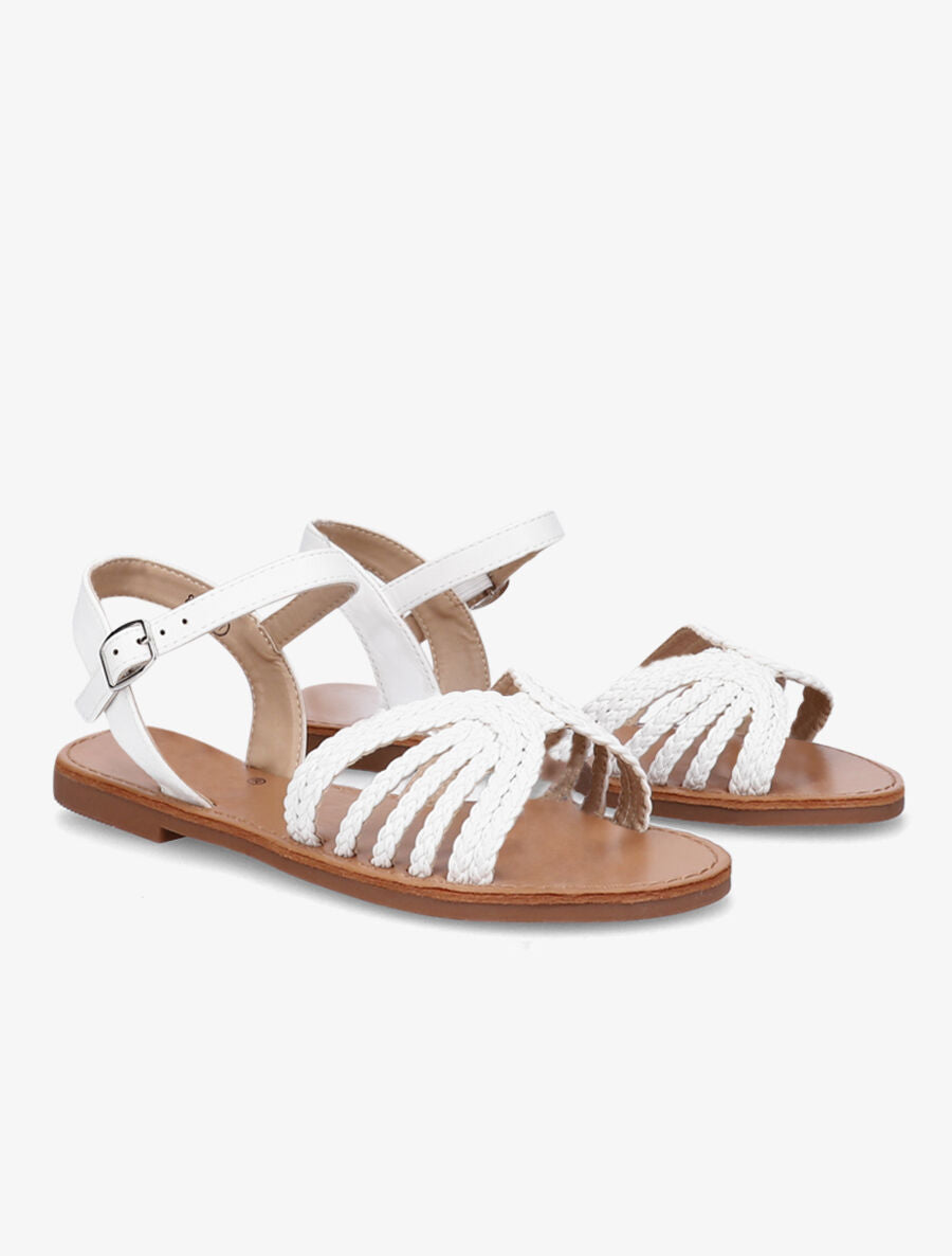 Nu-pieds à ganses tressées entrelacées - Blanc - 5
