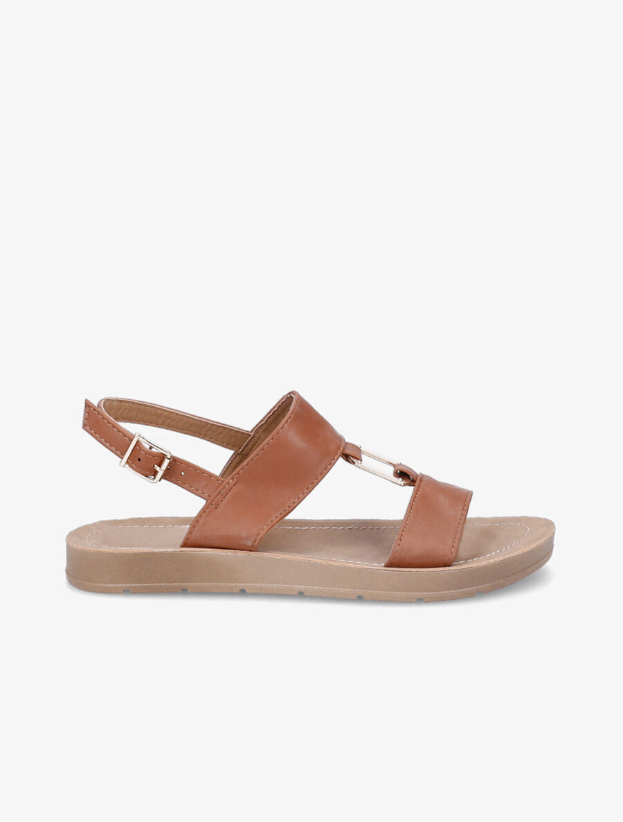 Nu-pieds à boucle métallique - Camel - 6