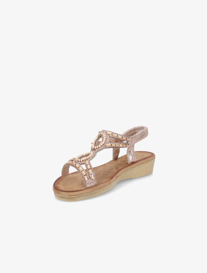 Sandales compensées ornées de perles effet bois et strass - Champagne - 3