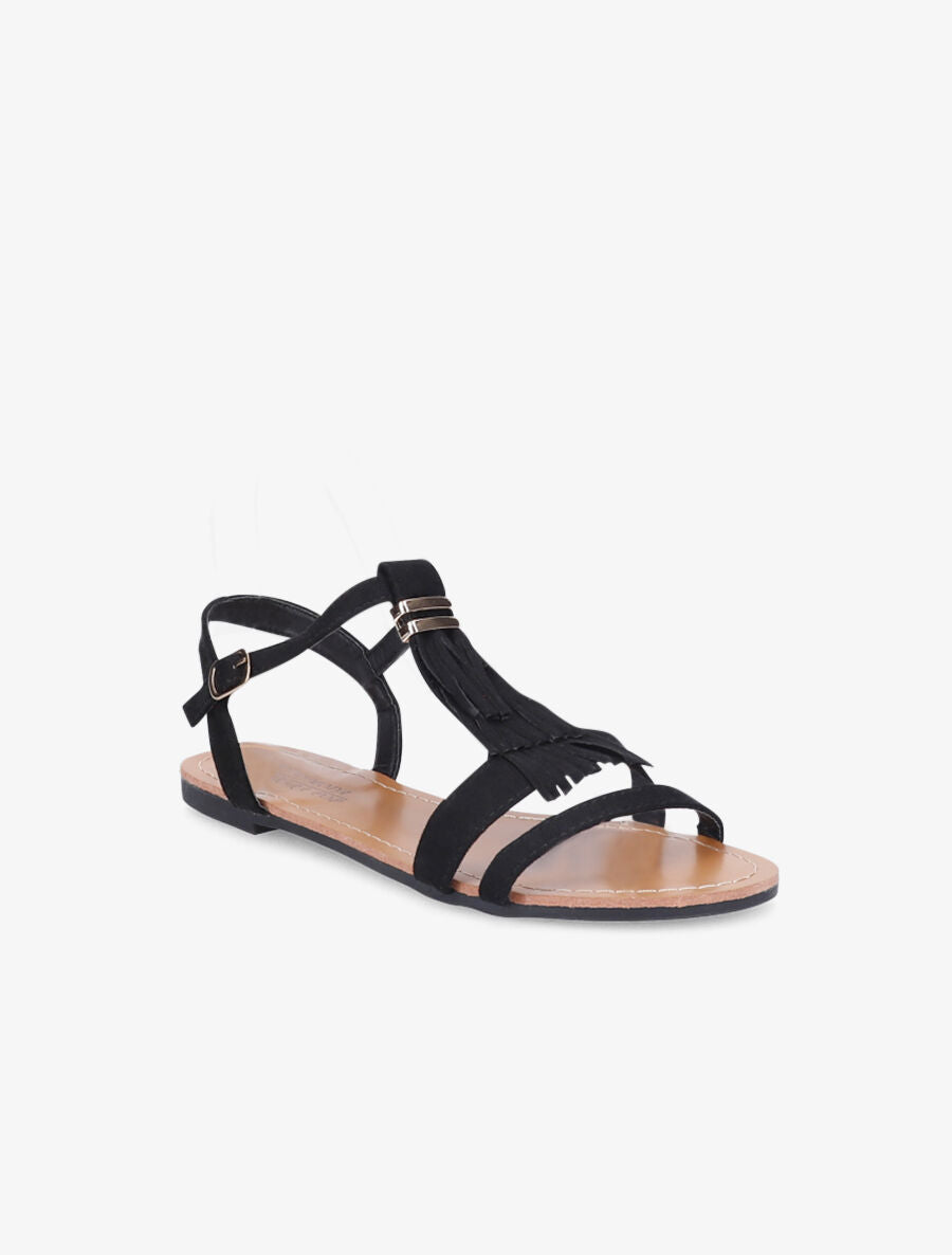 Nu-pieds à franges stylisées - Noir - 2