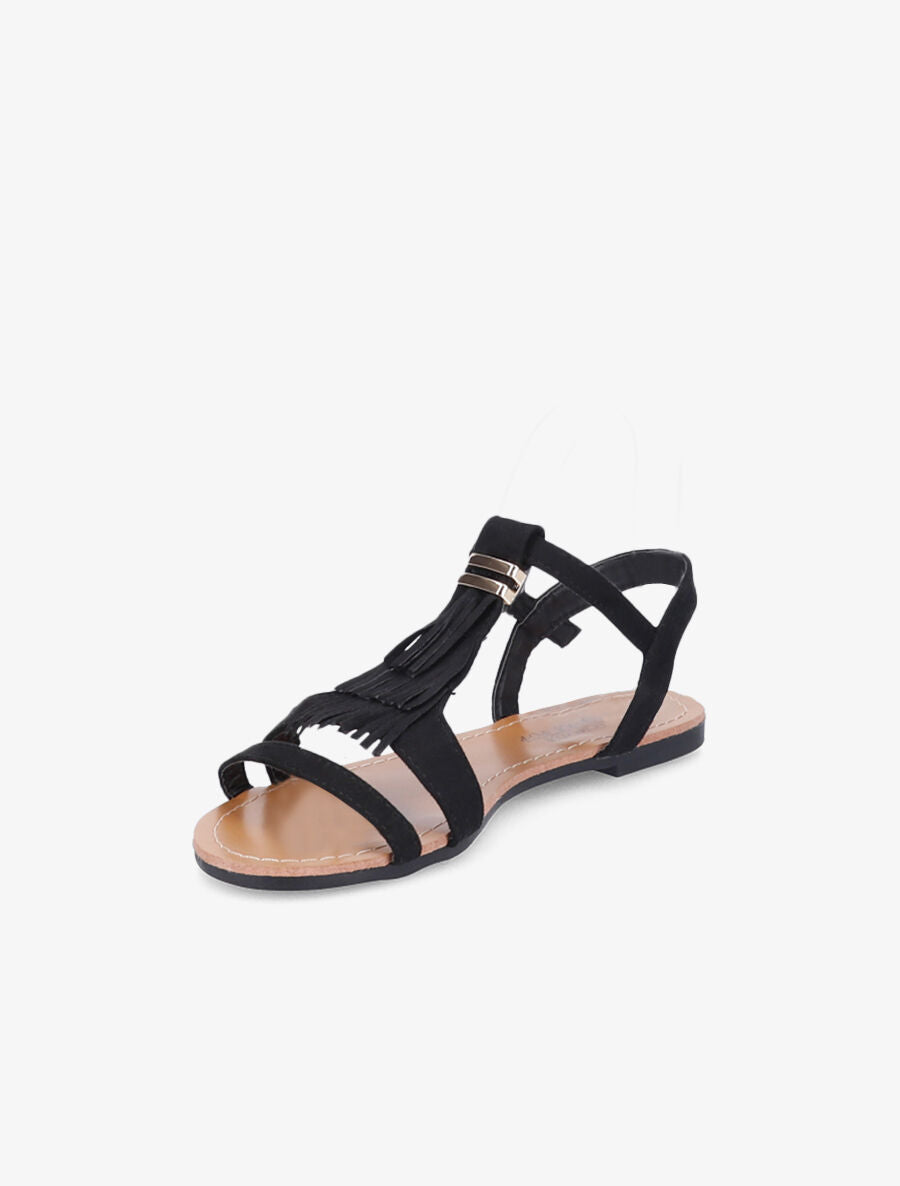 Nu-pieds à franges stylisées - Noir - 3