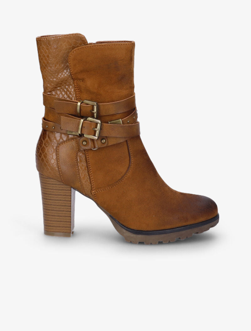 Bottines montantes bi-matière à sangles - Camel - 1