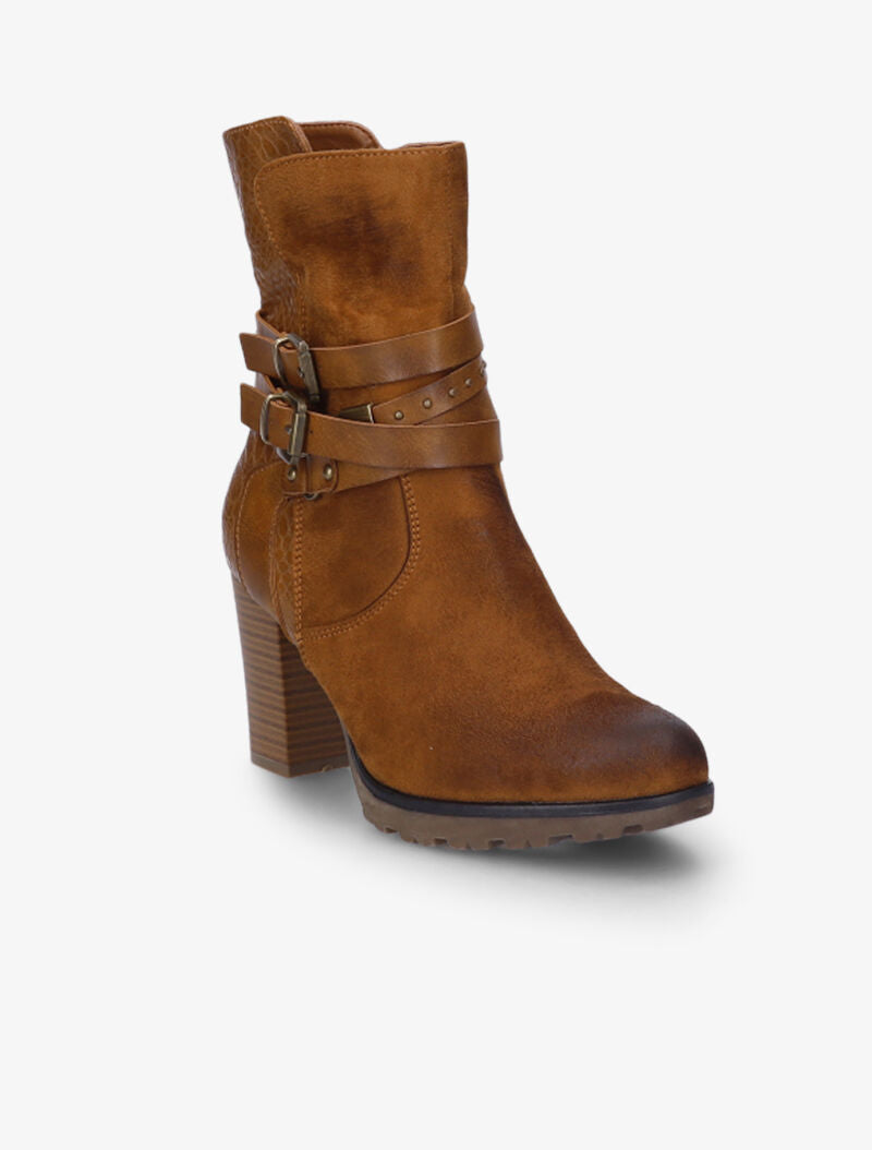 Bottines montantes bi-matière à sangles - Camel - 2