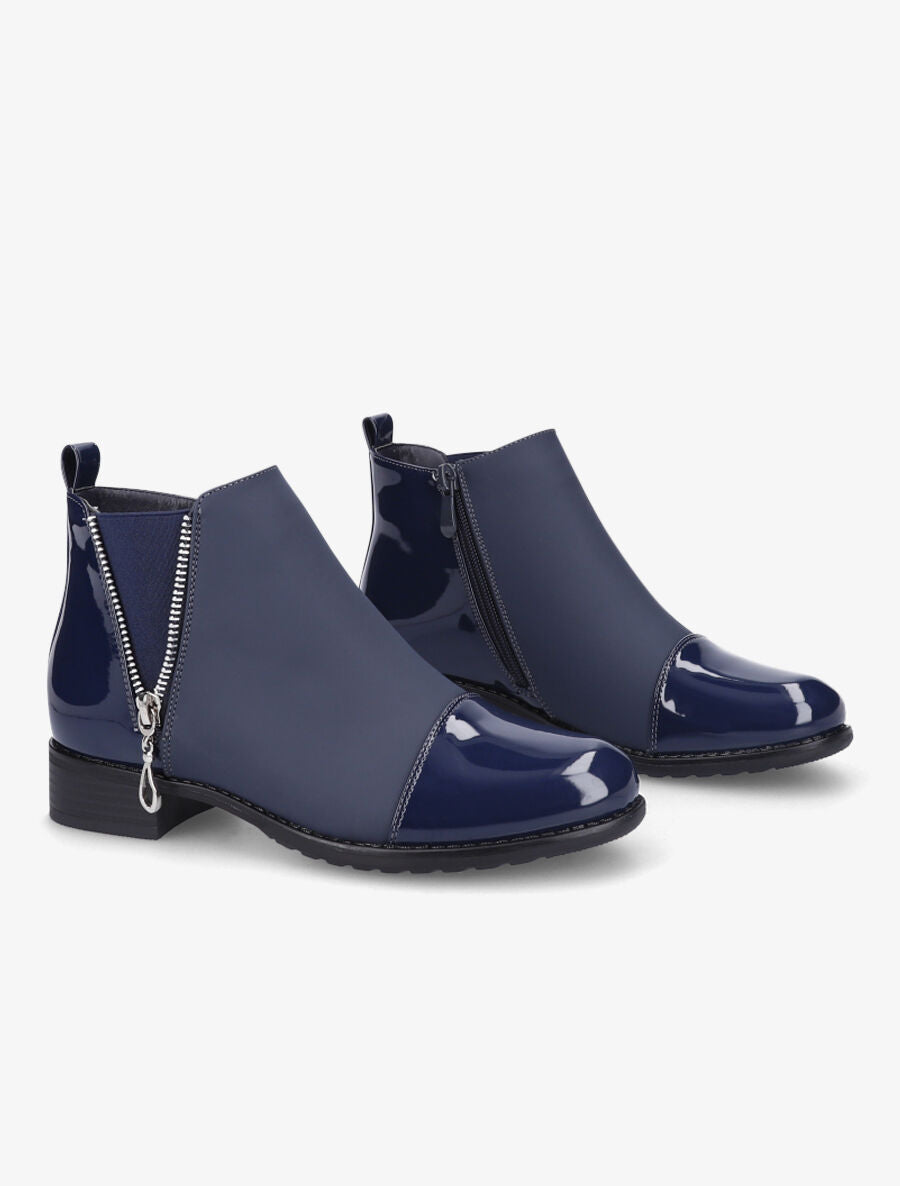 Bottines élastiquées à bout vernis - Marine - 4