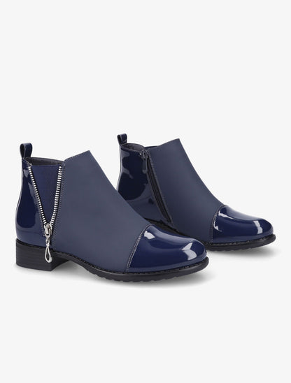 Bottines élastiquées à bout vernis - Marine - 4