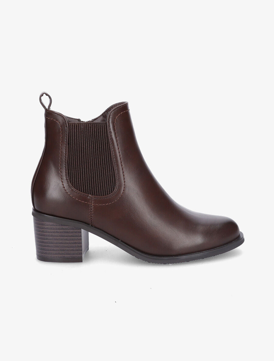 Bottines en simili et côté élastiqué - Marron - 5