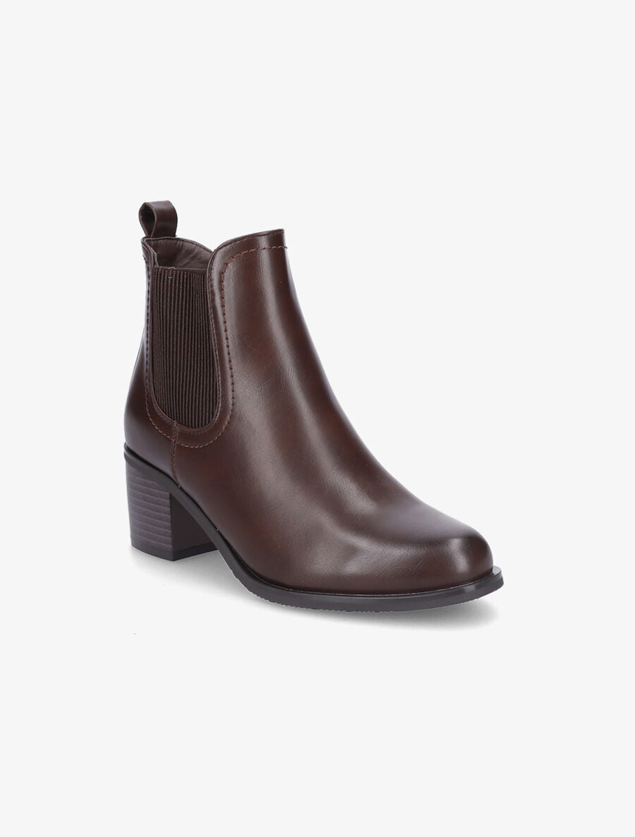 Bottines en simili et côté élastiqué - Marron - 2