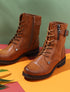 Bottines montantes bi-matière à sangle - Camel - 6
