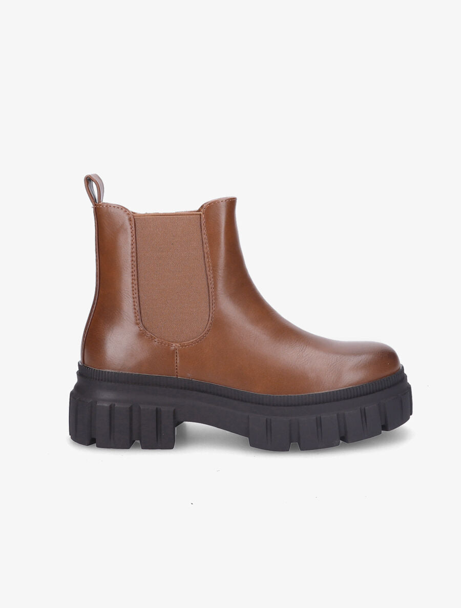 Bottines en simili à côté élastiqué - Camel - 1