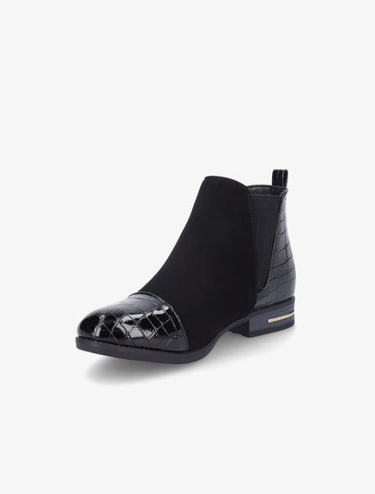 Bottines à détails effet croco vernis - Noir - 3
