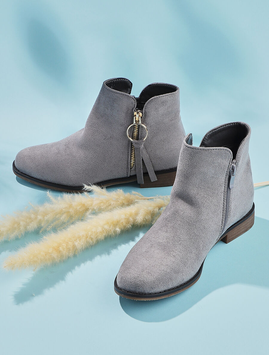 Low boots effet daim à pampille - Gris - 5