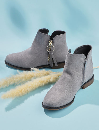 Low boots effet daim à pampille - Gris - 5