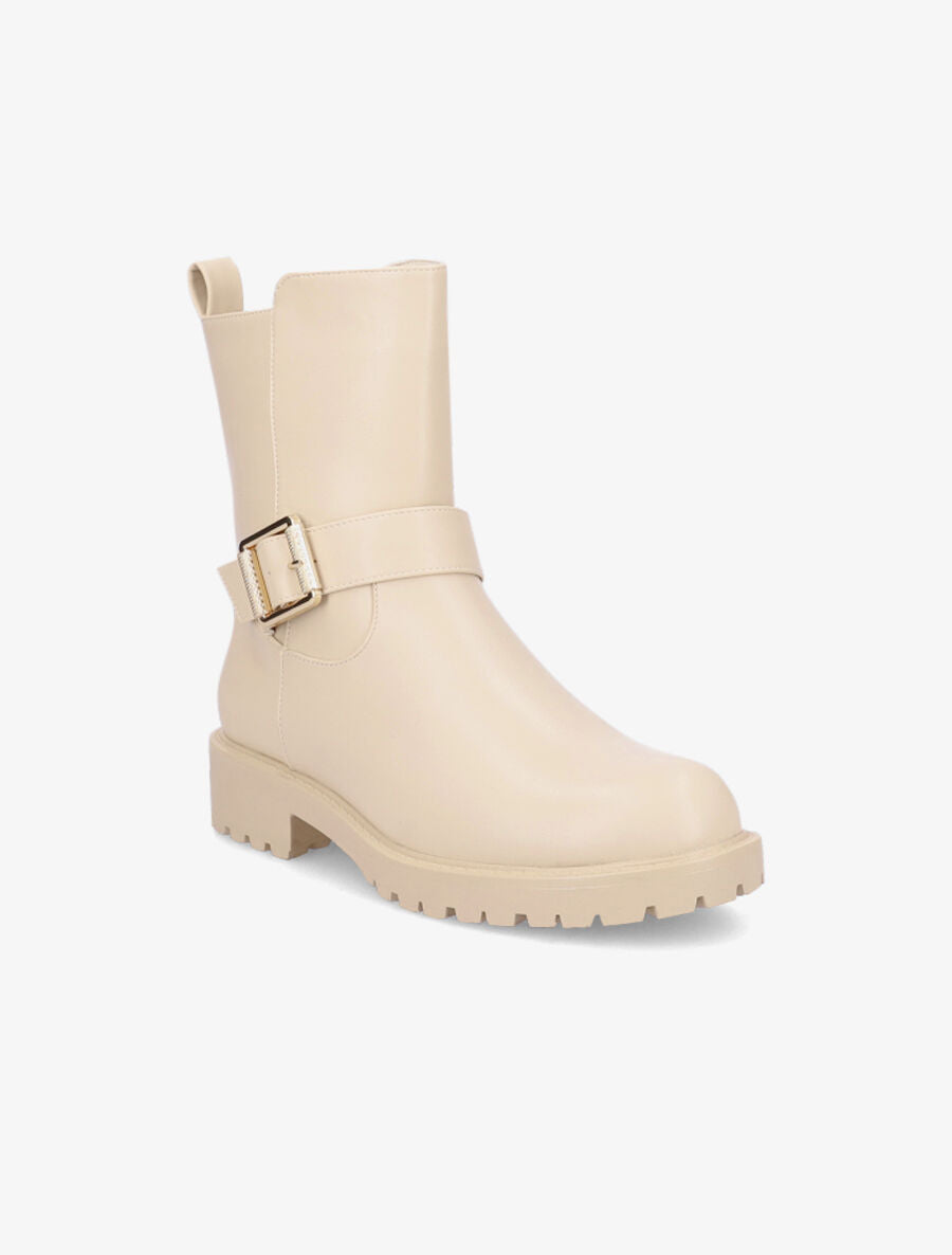 Boots style motard en simili - Beige - 2
