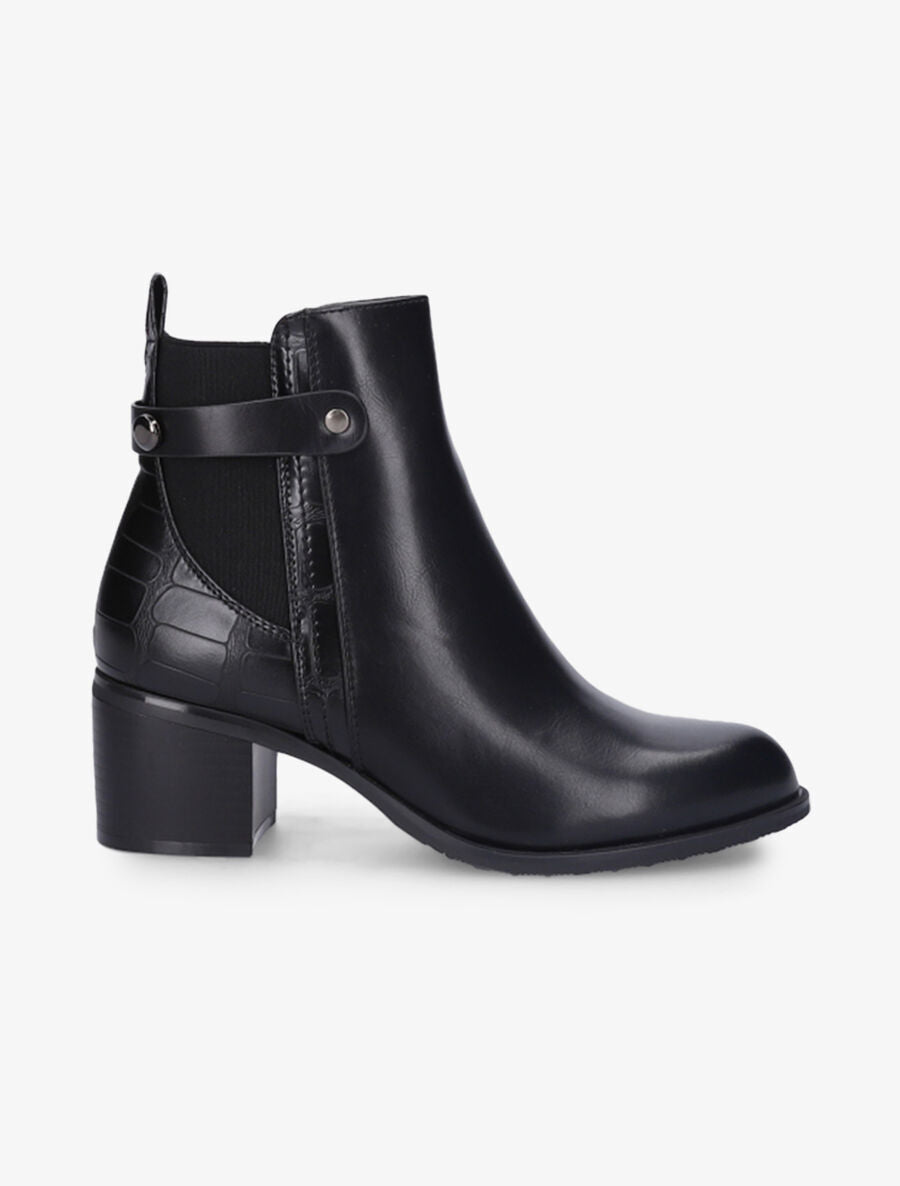 Bottines à talon et contrefort effet croco - Noir - 1