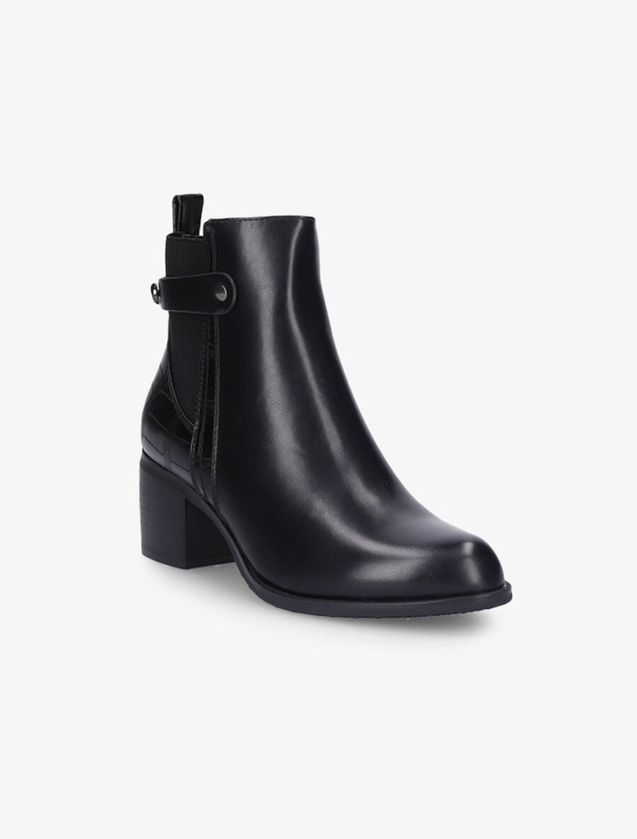 Bottines à talon et contrefort effet croco - Noir - 2