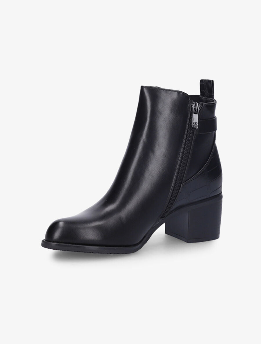 Bottines à talon et contrefort effet croco - Noir - 3