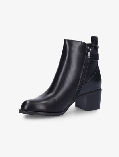 Bottines à talon et contrefort effet croco - Noir - 3